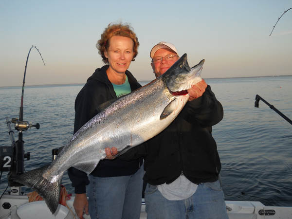 Jo Ann's 24 pounder - Leprechaun Fishing Charters on Lake Michigan