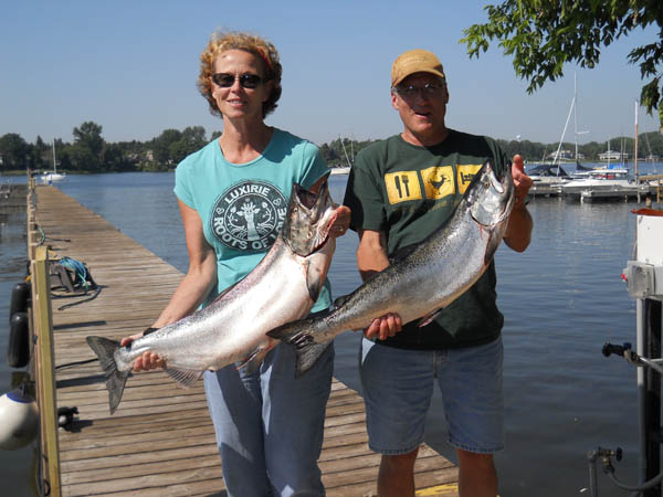 Randy and Jo Ann's big Kings - Leprechaun Fishing Charters on Lake Michigan